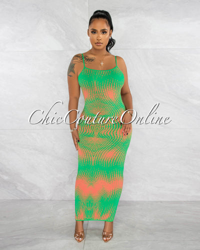 Cueva Green Orange Print Knit Tank Maxi Dress