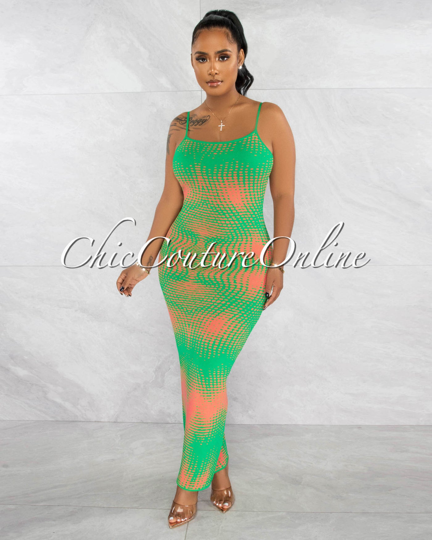 *Cueva Green Orange Print Knit Tank Maxi Dress