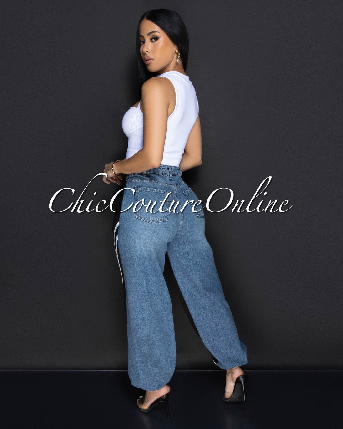 Aster Black Blue Denim Sporty Joggers Pants