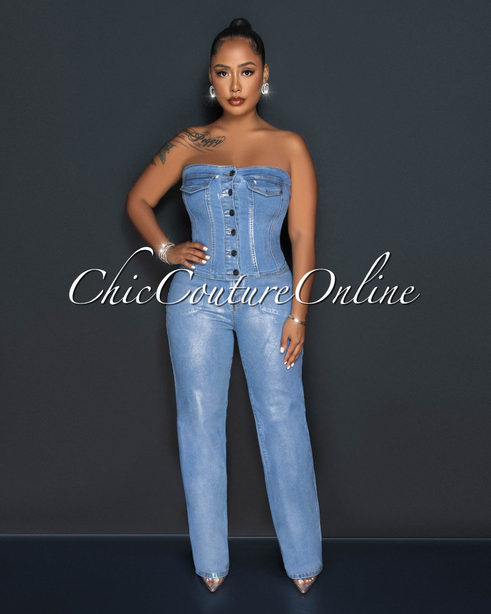 *Tamarah Denim Silver Foil Wide Jeans