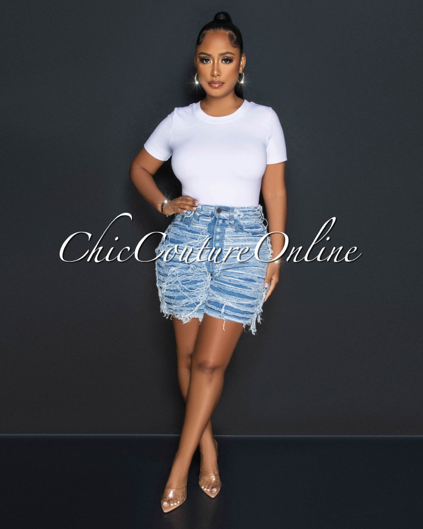 *Teshi Light Blue Distressed Denim Shorts