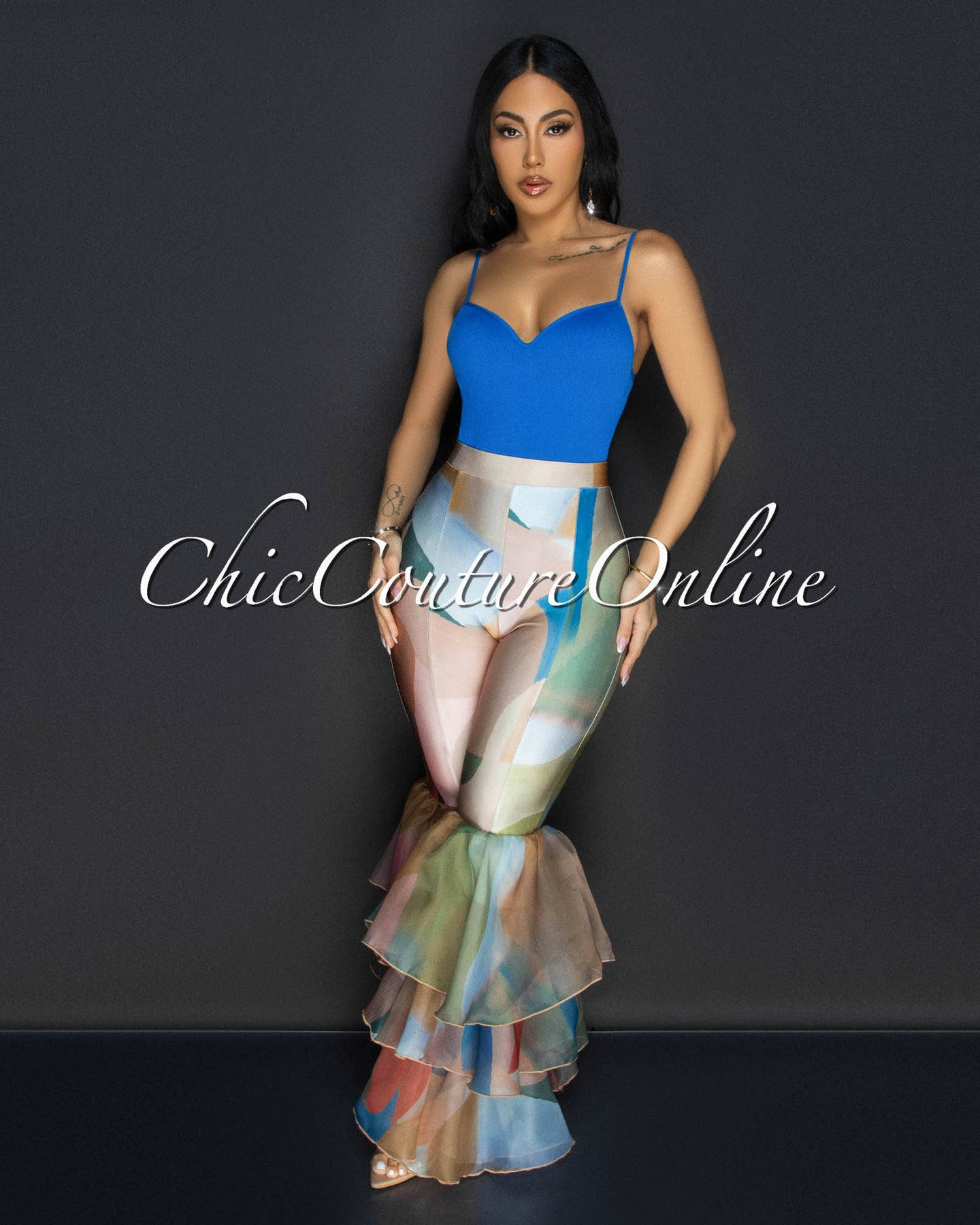 *Dafine Pink Nude Ruffle Flared Leggings