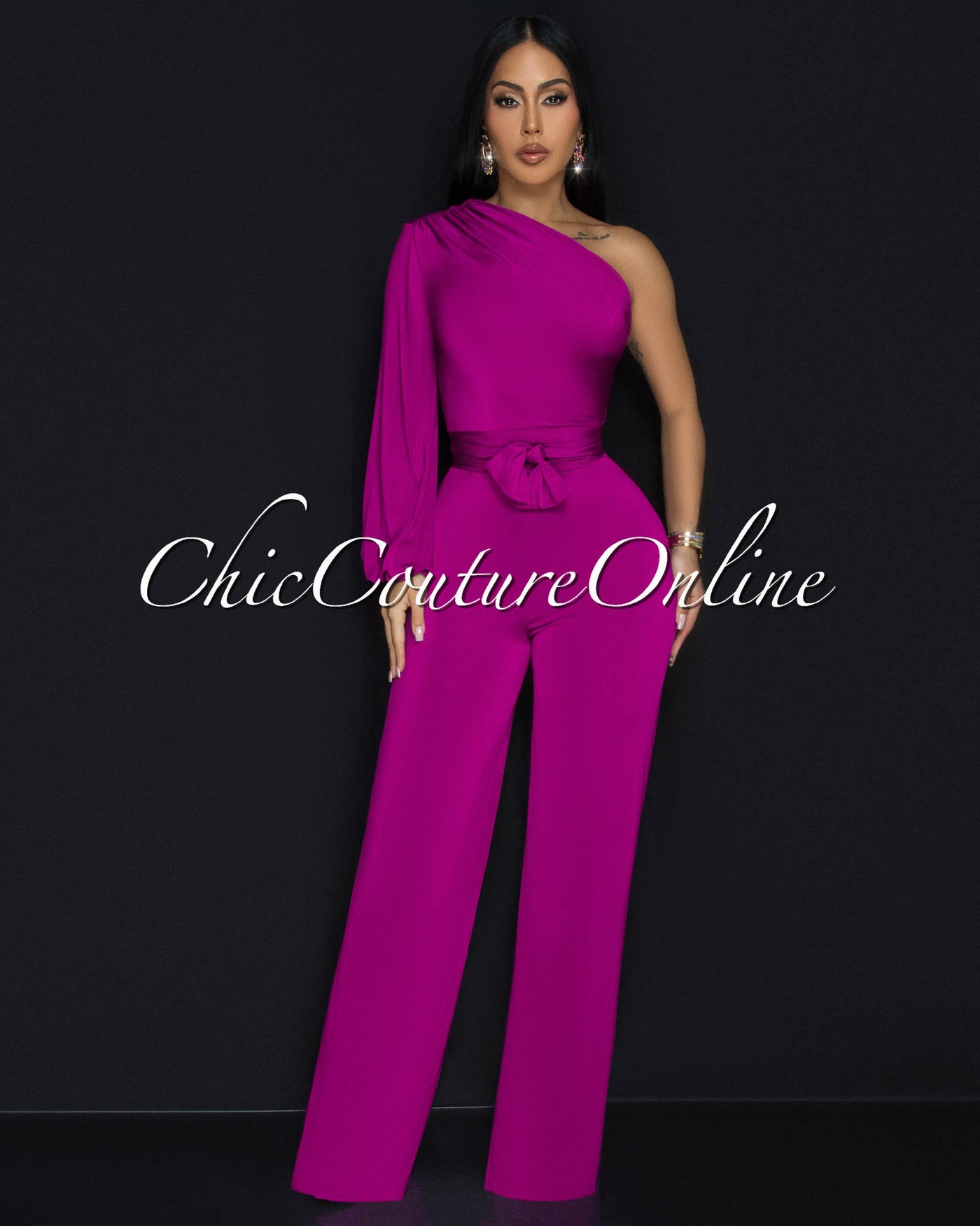 Pennia Magenta Single Long Sleeve Jumpsuit