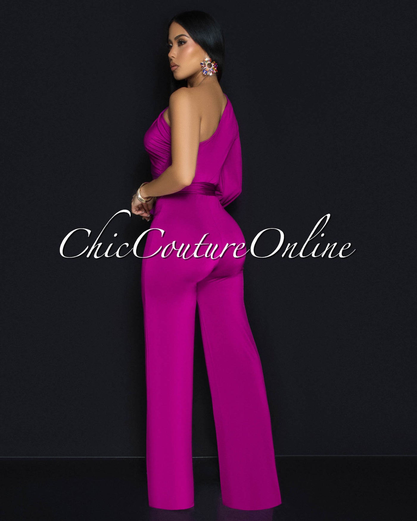 Pennia Magenta Single Long Sleeve Jumpsuit