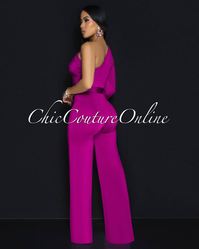 Pennia Magenta Single Long Sleeve Jumpsuit