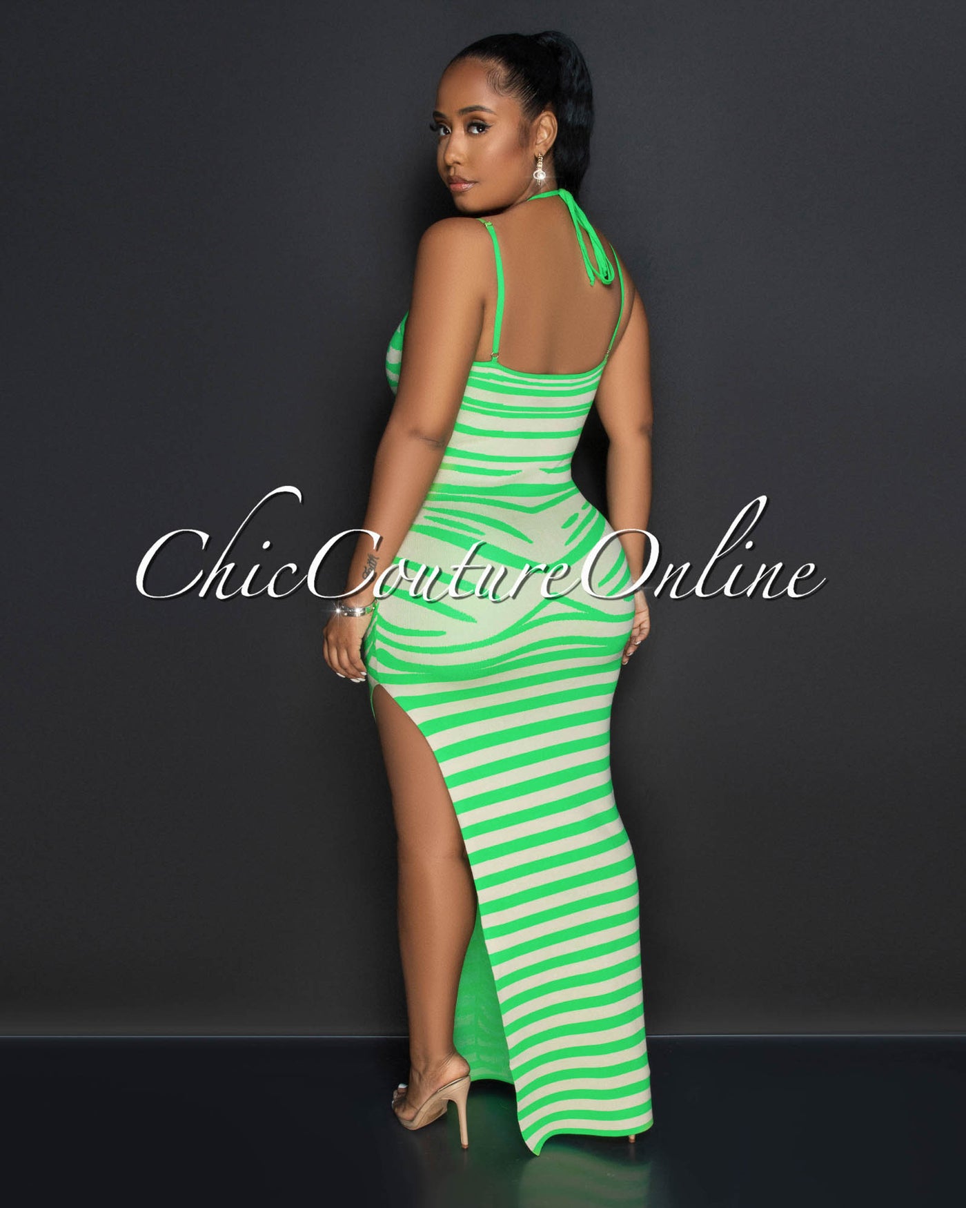*Camie Green Nude Print Knit Maxi Dress