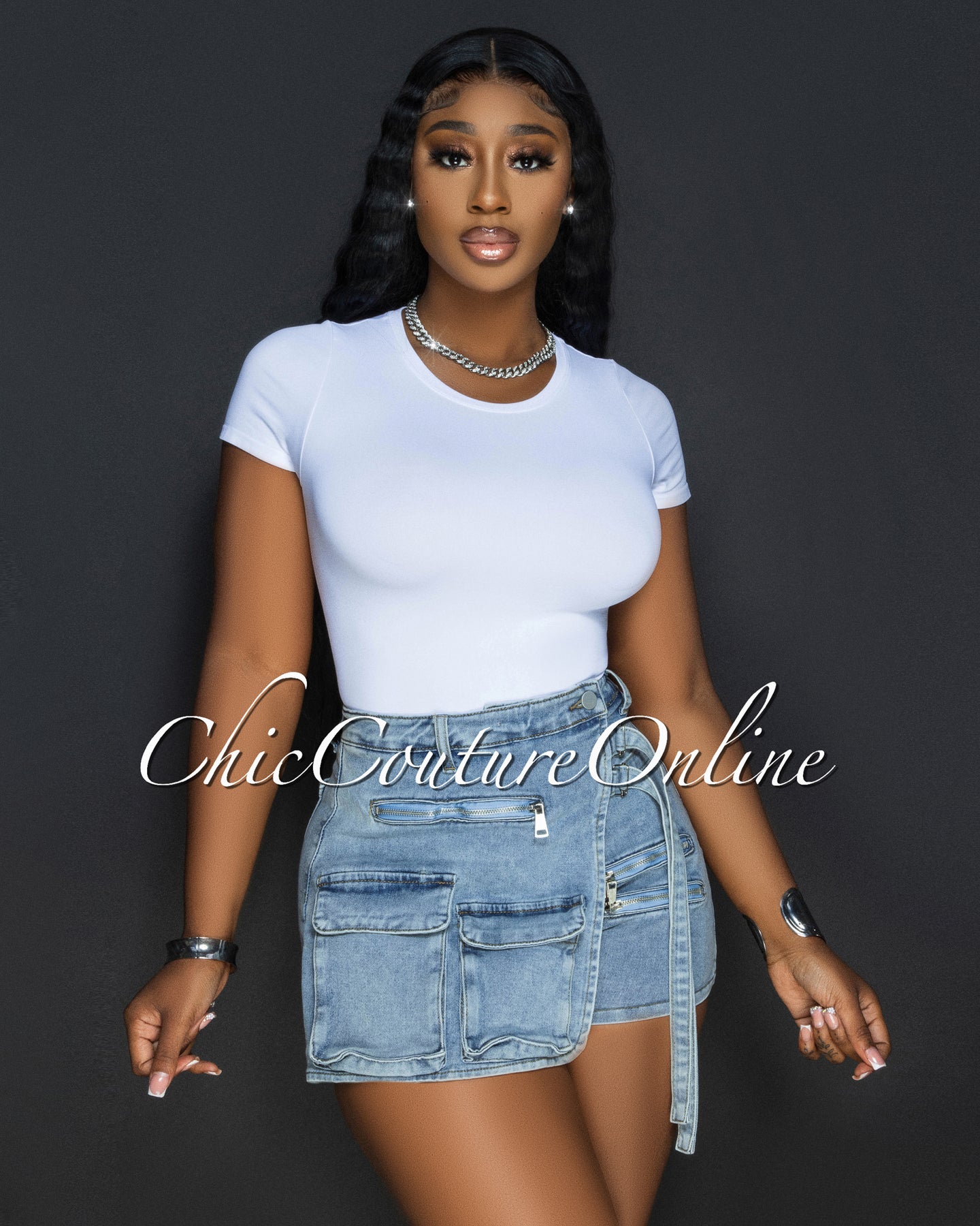 *Margella Light Denim Zipper Accent Mini Skort