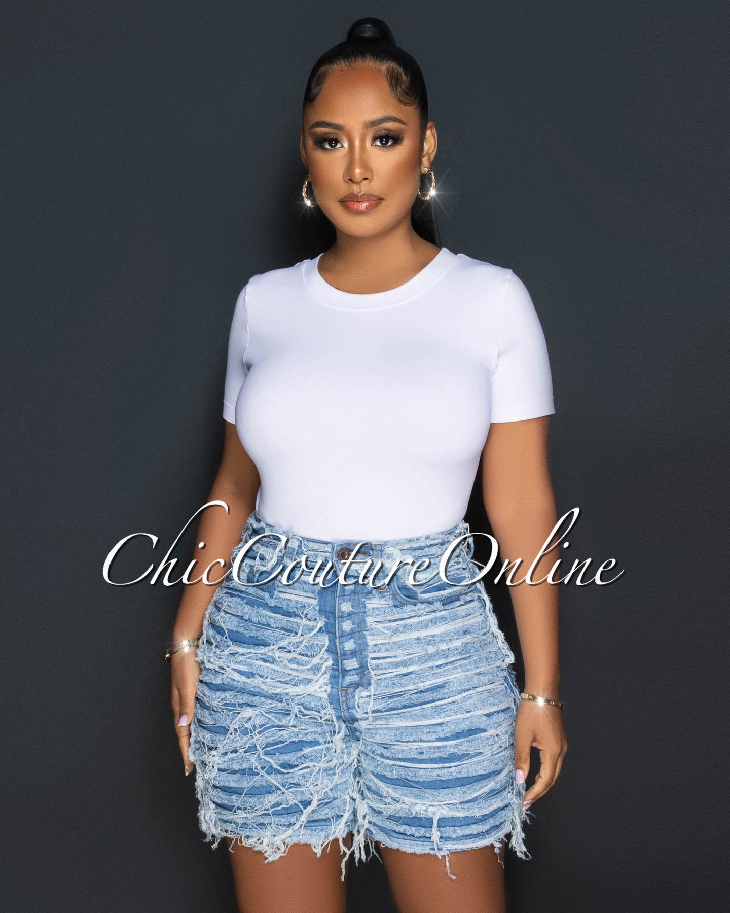 *Teshi Light Blue Distressed Denim Shorts