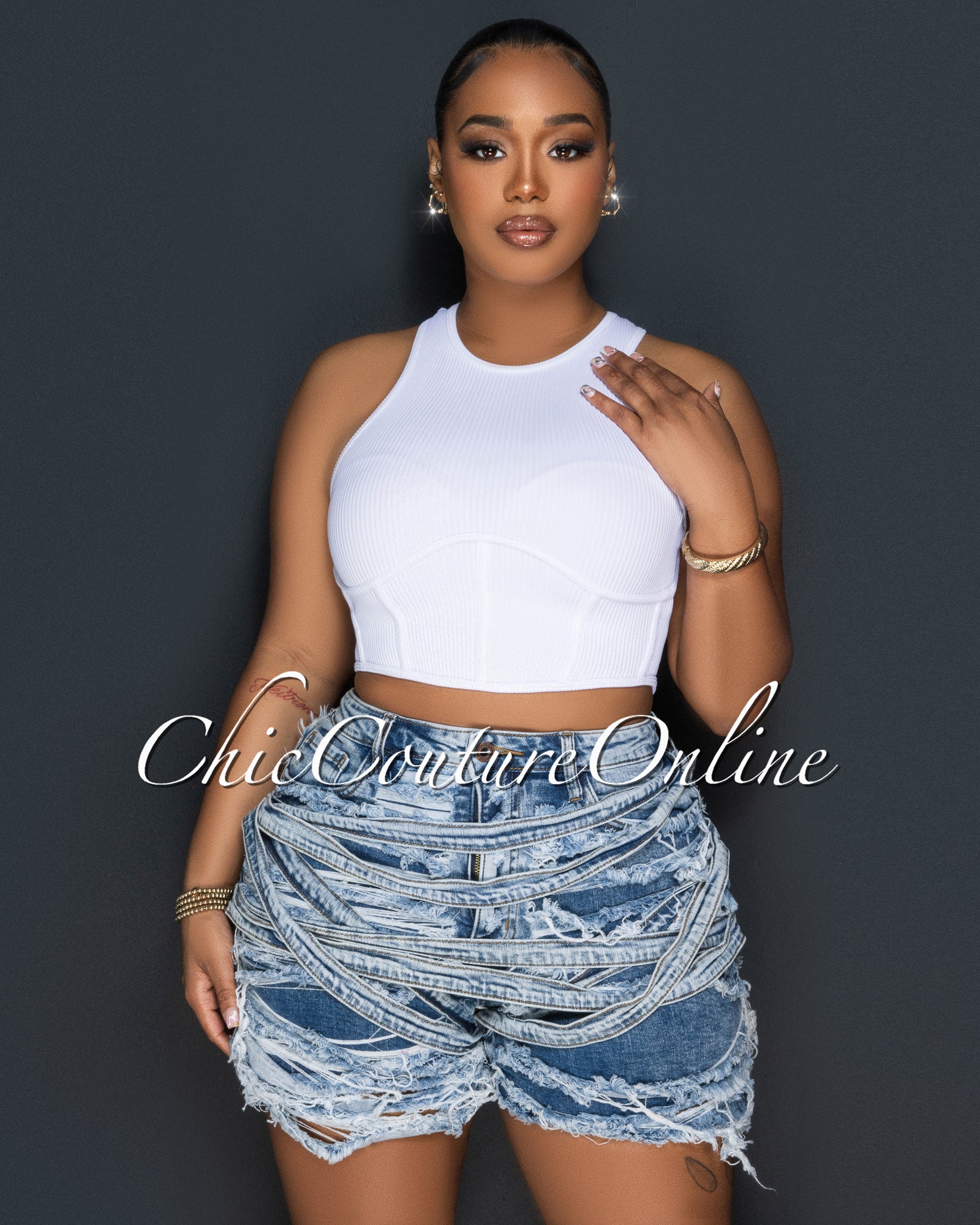 Vinia Corset Style Ribbed Crop Top
