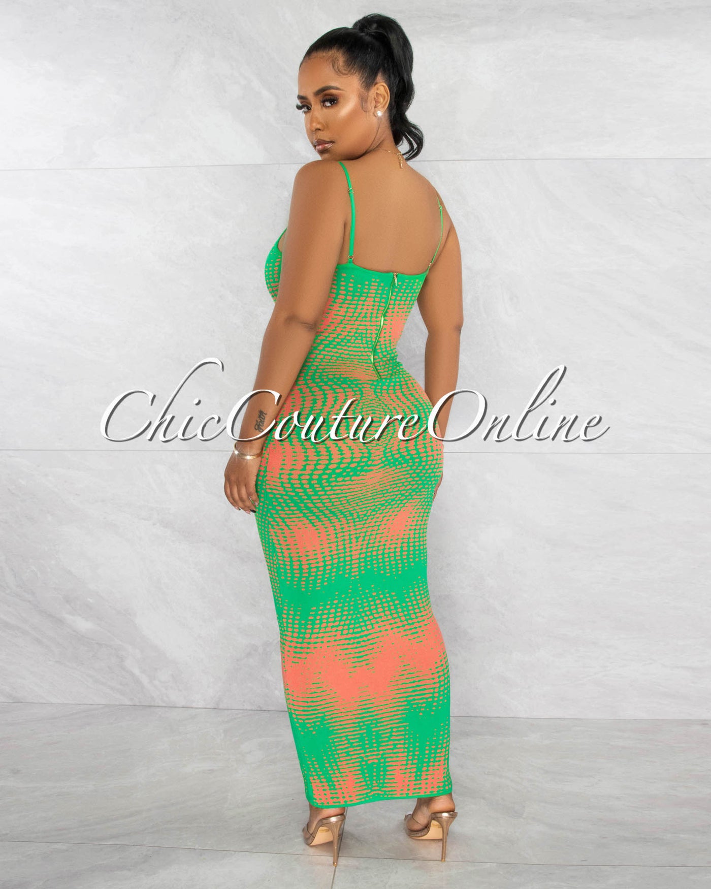 Cueva Green Orange Print Knit Tank Maxi Dress