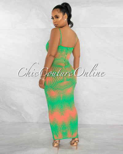 *Cueva Green Orange Print Knit Tank Maxi Dress