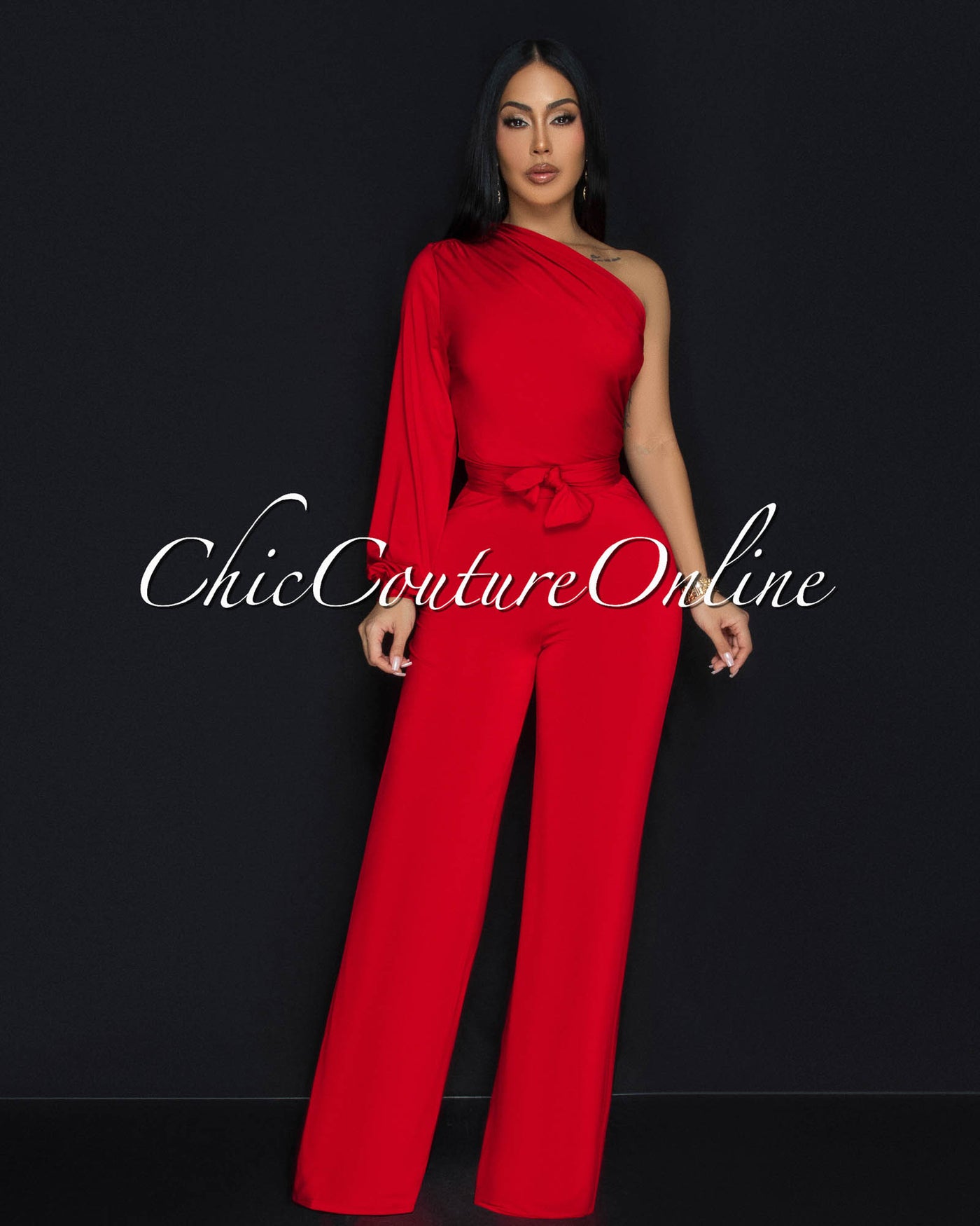 Pennia Red Single Long Sleeve Jumpsuit