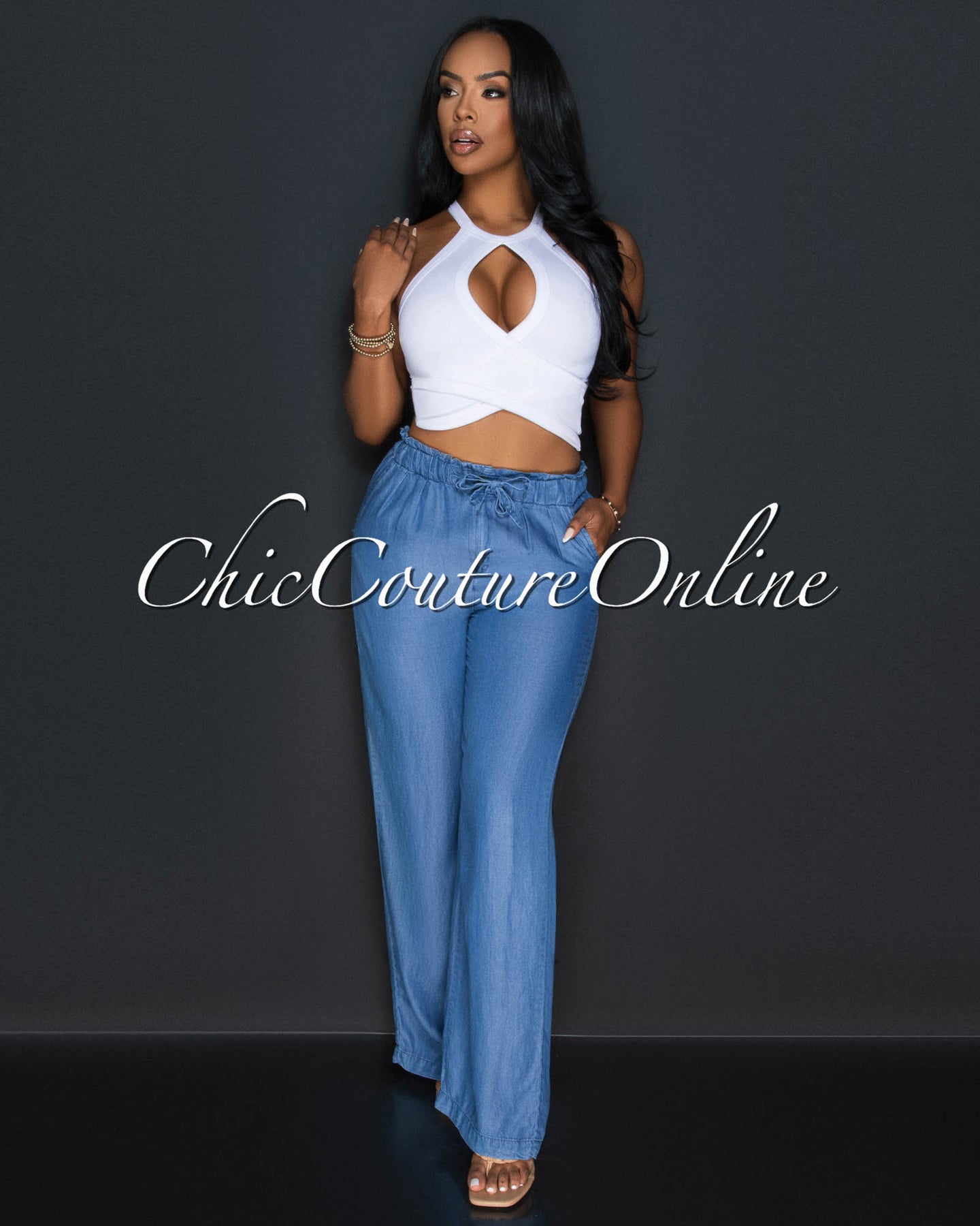 *Massima Medium Blue Chambray Wide Pants