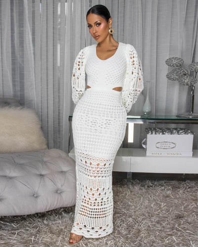 Solune Ivory Crochet Maxi LUXE Dress