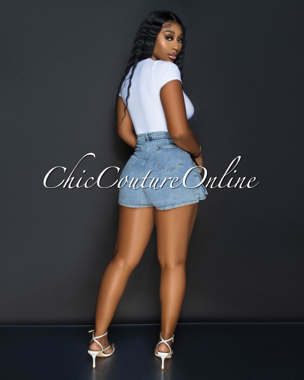 *Margella Light Denim Zipper Accent Mini Skort