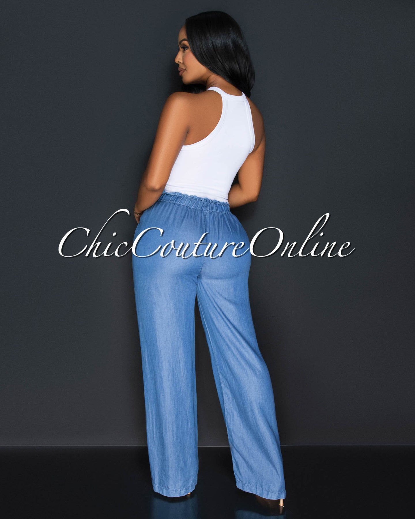*Massima Medium Blue Chambray Wide Pants