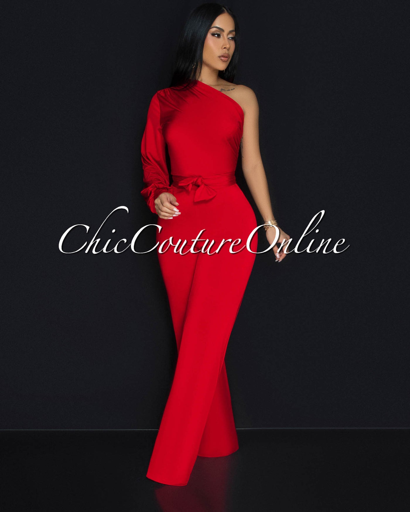 Pennia Red Single Long Sleeve Jumpsuit