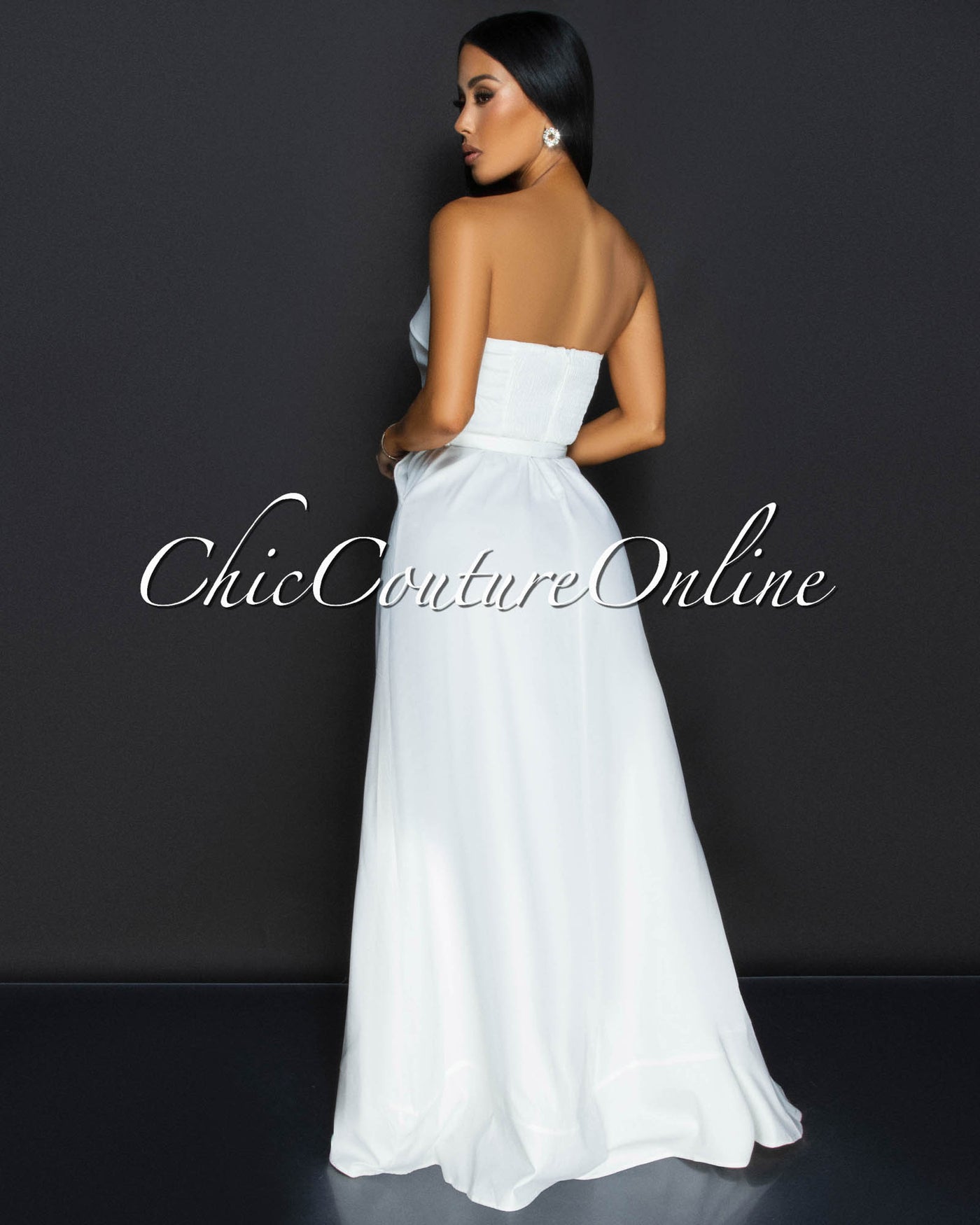 Klana White Strapless Belted Cargo Maxi Dress