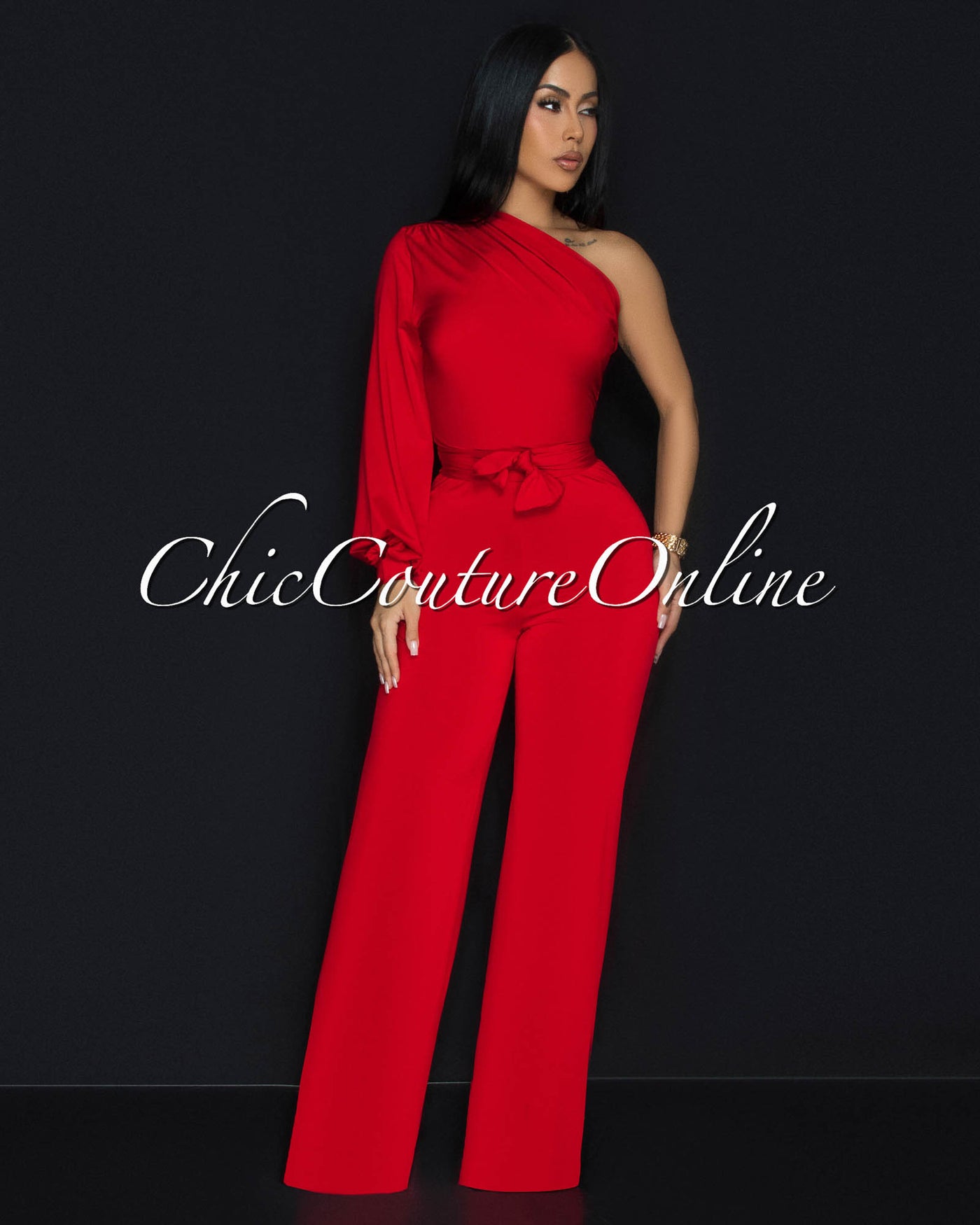 Pennia Red Single Long Sleeve Jumpsuit