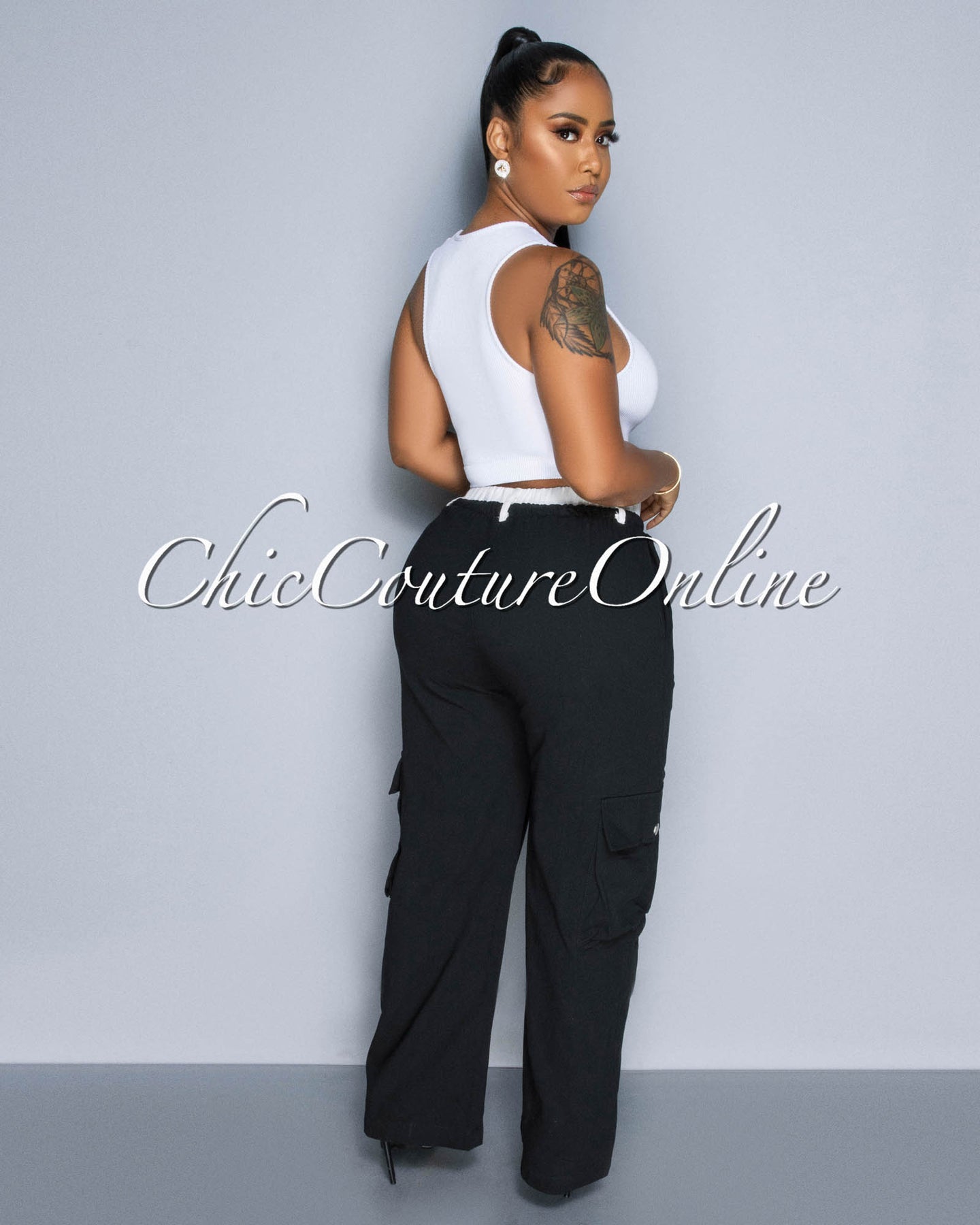 *Bolette Black Drawstring Wide Legs Cargo Pants