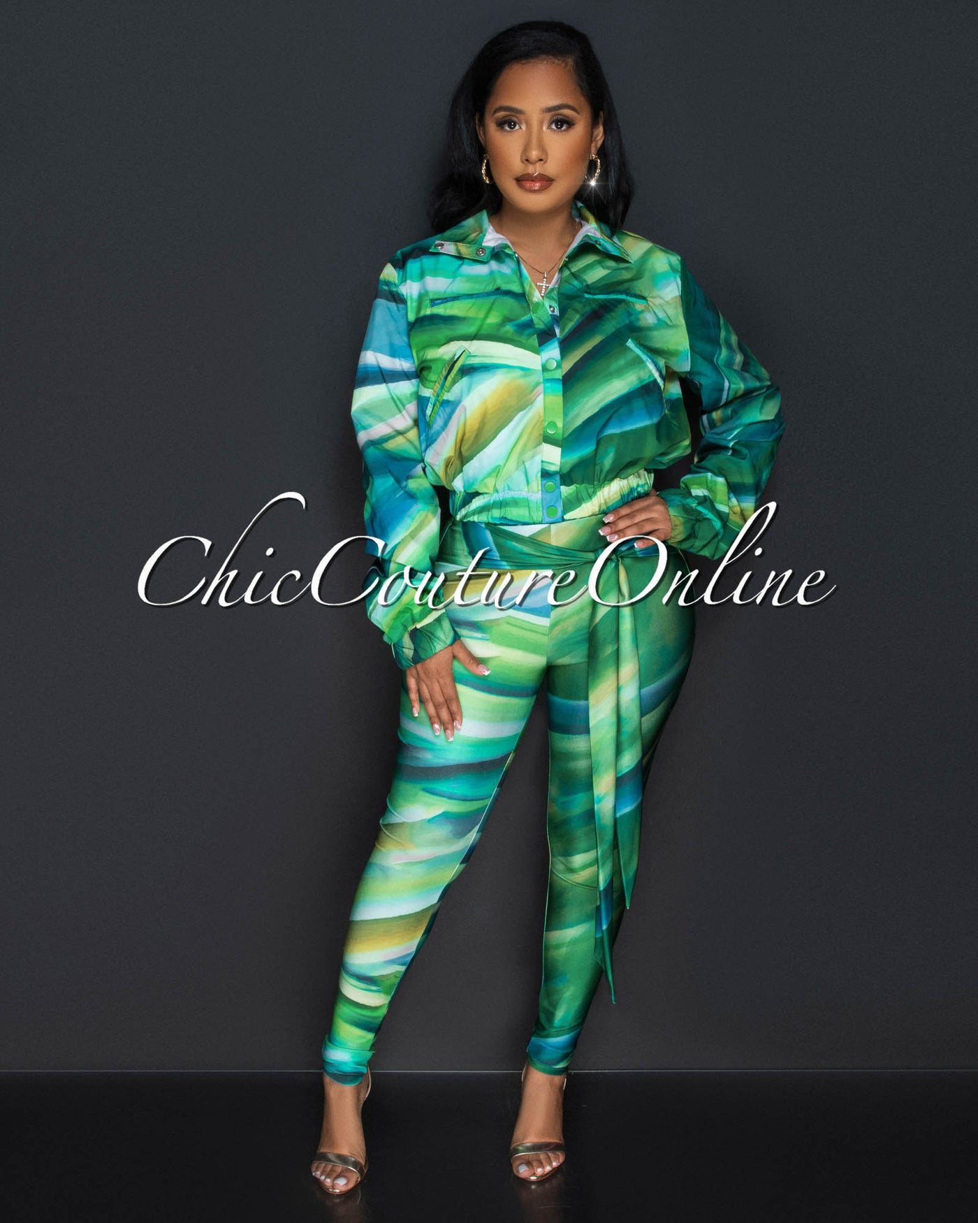 Latany Green Print Jacket & Leggings Set