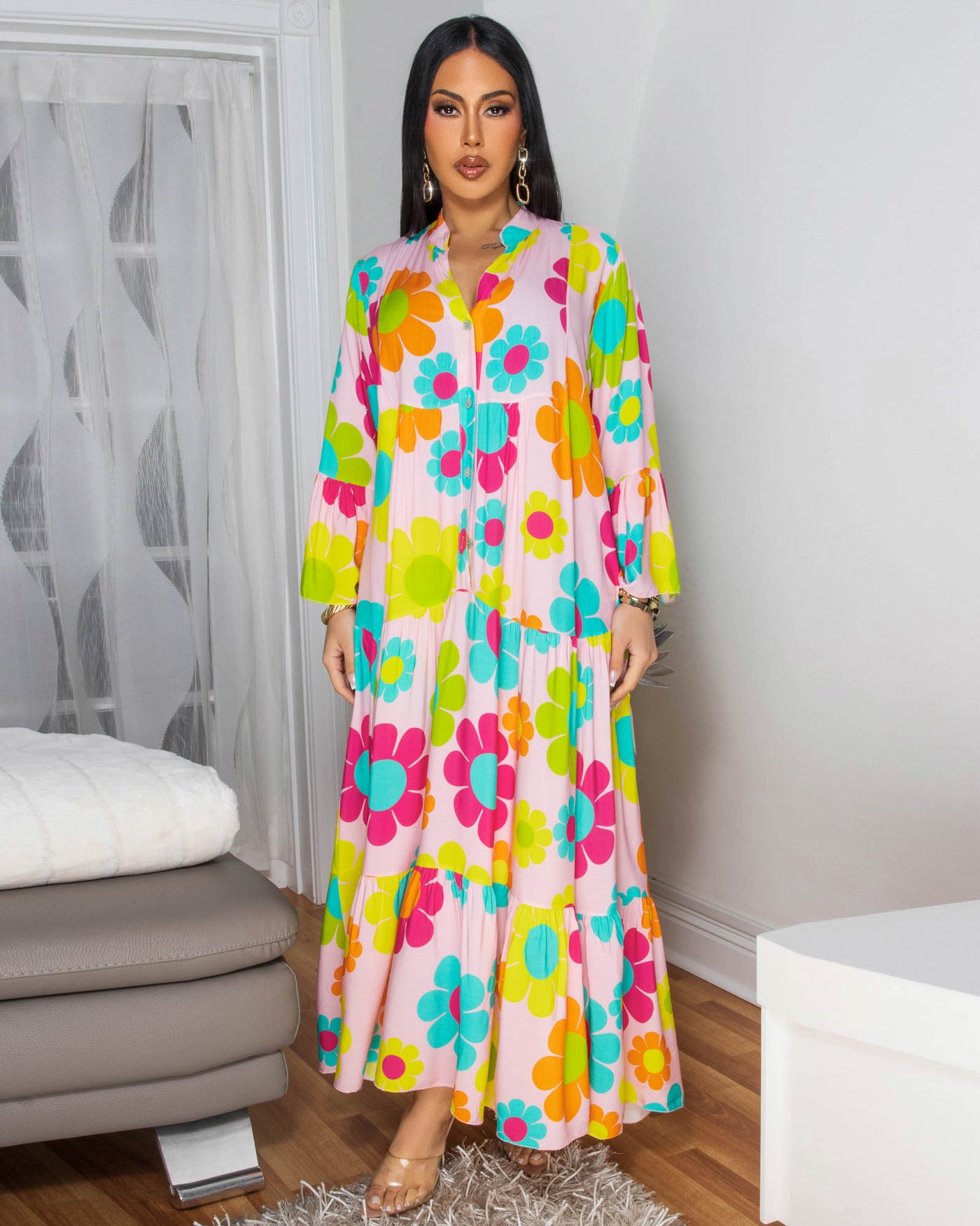 Tallas Pink Multi-Color Floral Print Maxi Dress