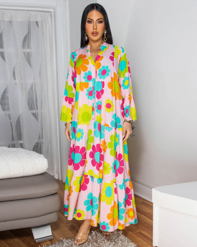 Tallas Pink Multi-Color Floral Print Maxi Dress