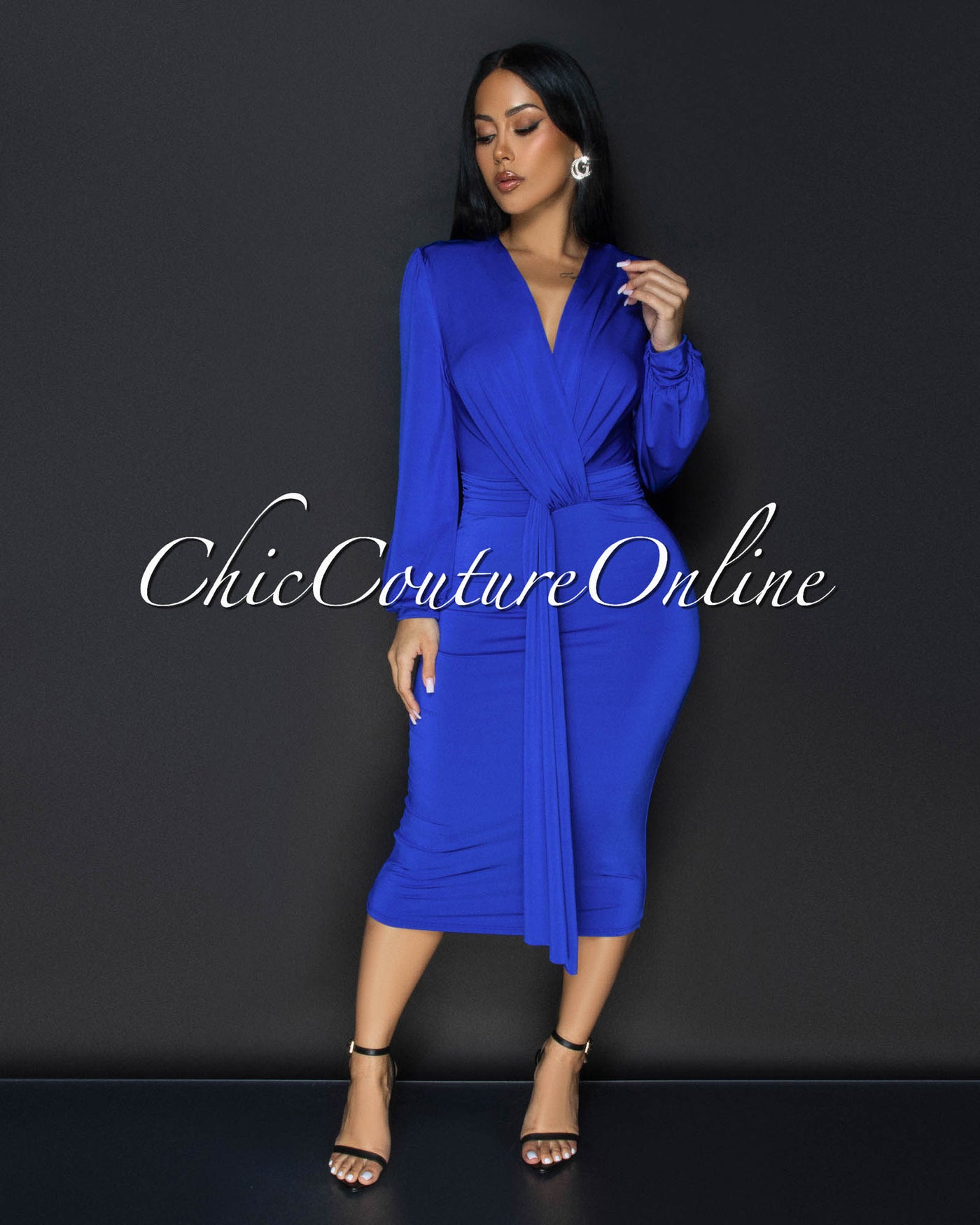 Sabatini Royal-Blue Knotted Front Midi Dress