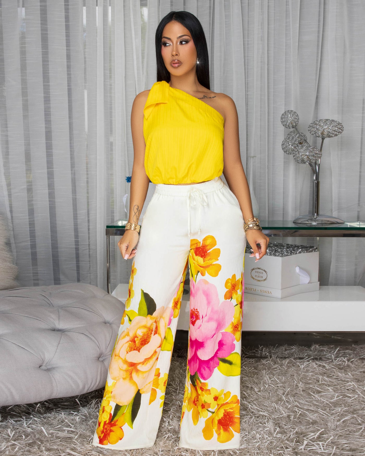 Koda Cream Multi-Color  Floral Print Pants