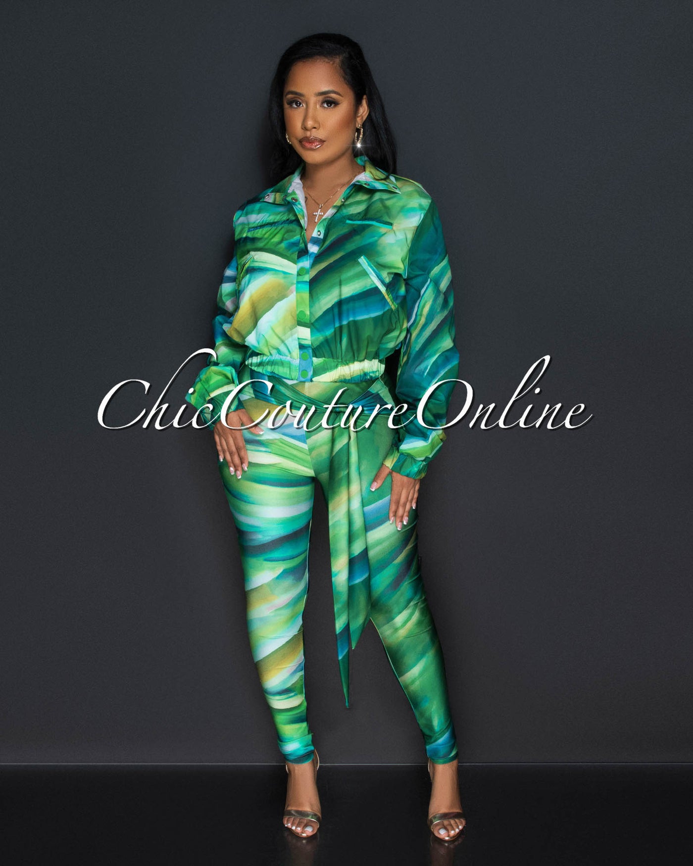 Latany Green Print Jacket & Leggings Set