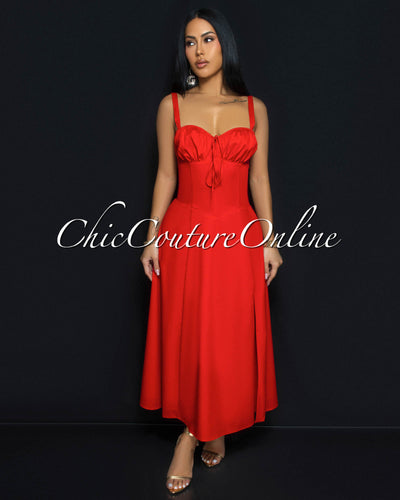 Landon Red Sweetheart Corset Midi Dress