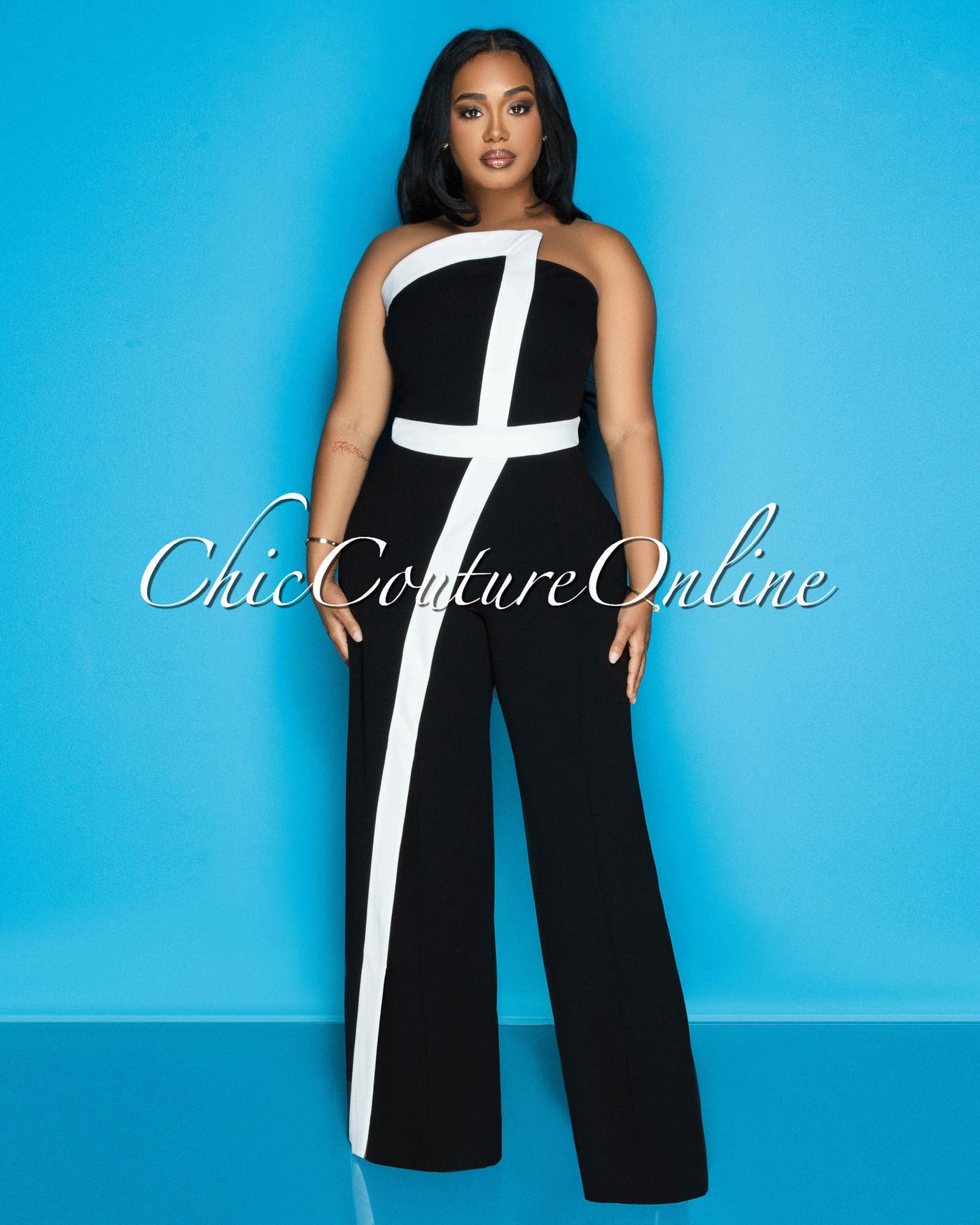 Nayoka Black White Strapless Jumpsuit