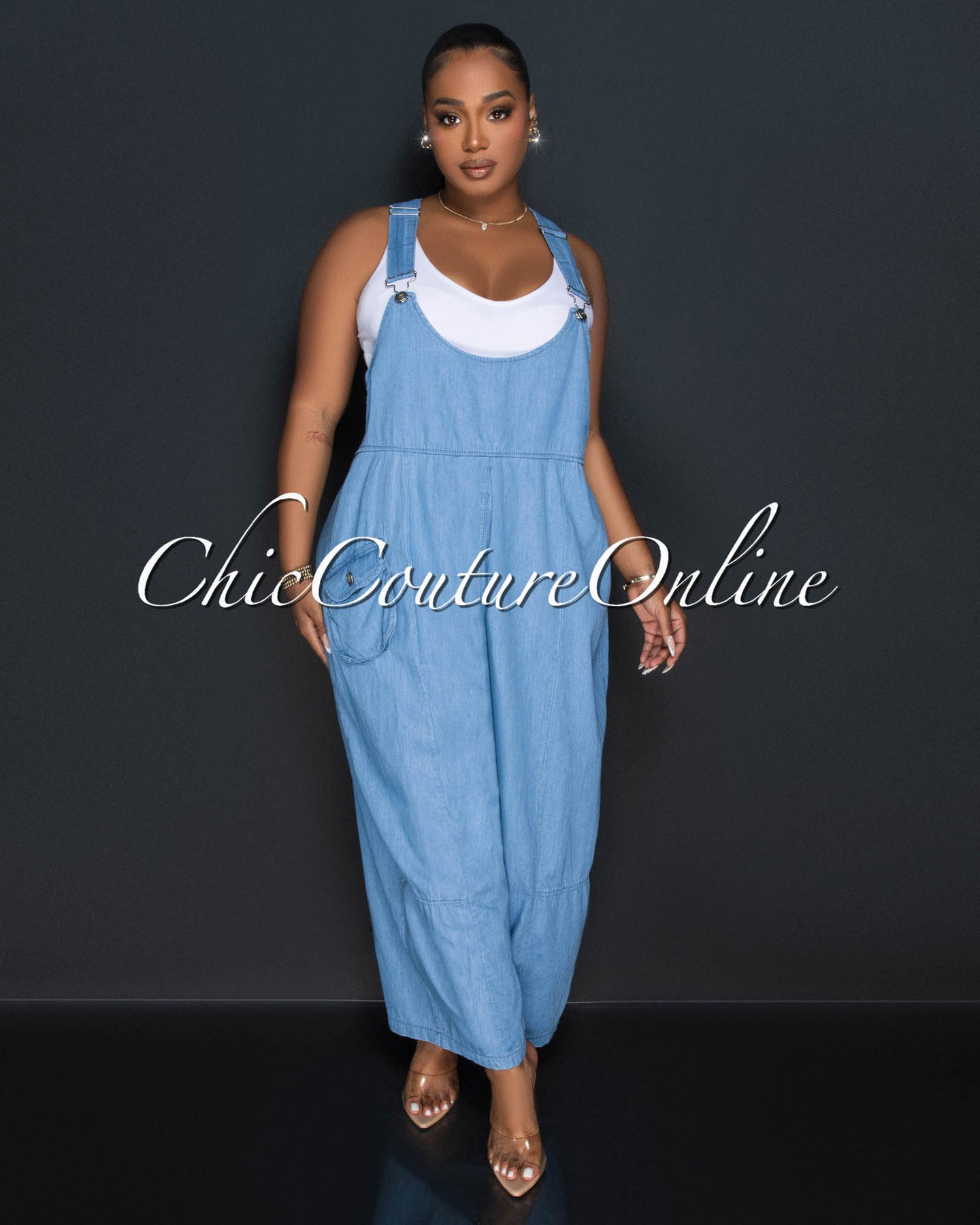 Jamie Light Denim Overall Wide Legs Jumpsuit
