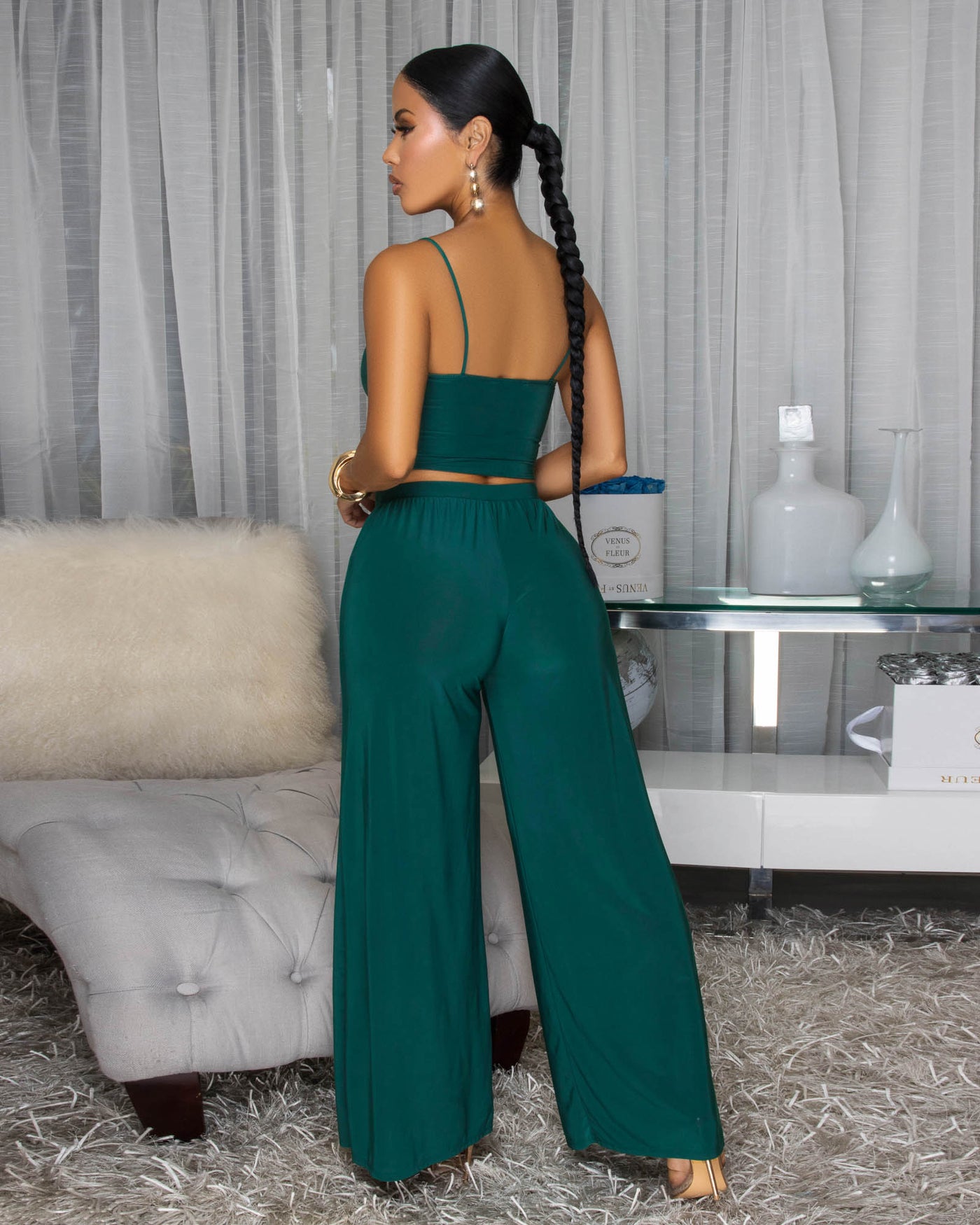 Pierrette Forrest Green Cut-Out Pants Set