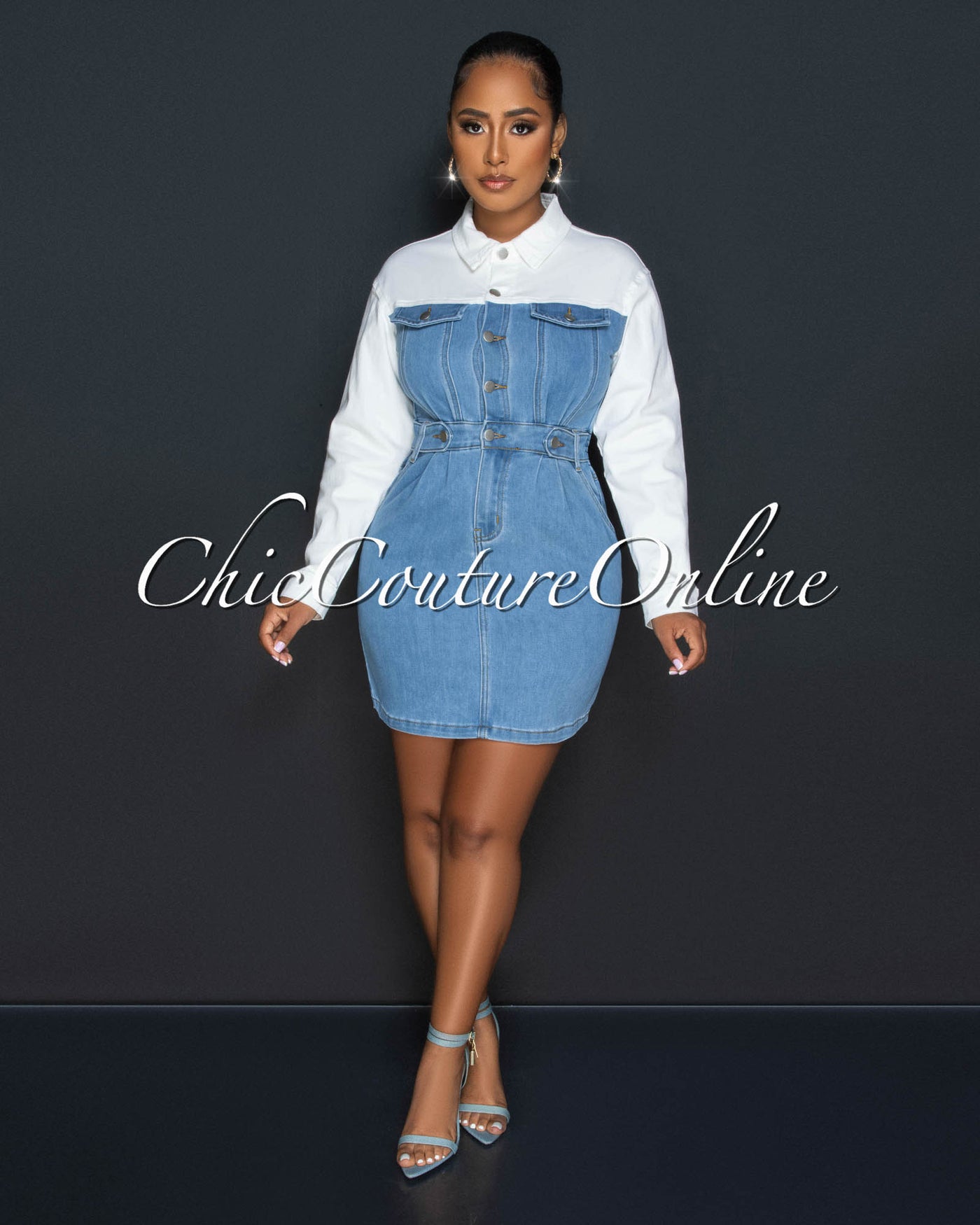 Rochelle White Light Denim Shirt Dress