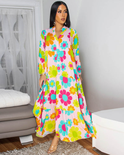 Tallas Pink Multi-Color Floral Print Maxi Dress