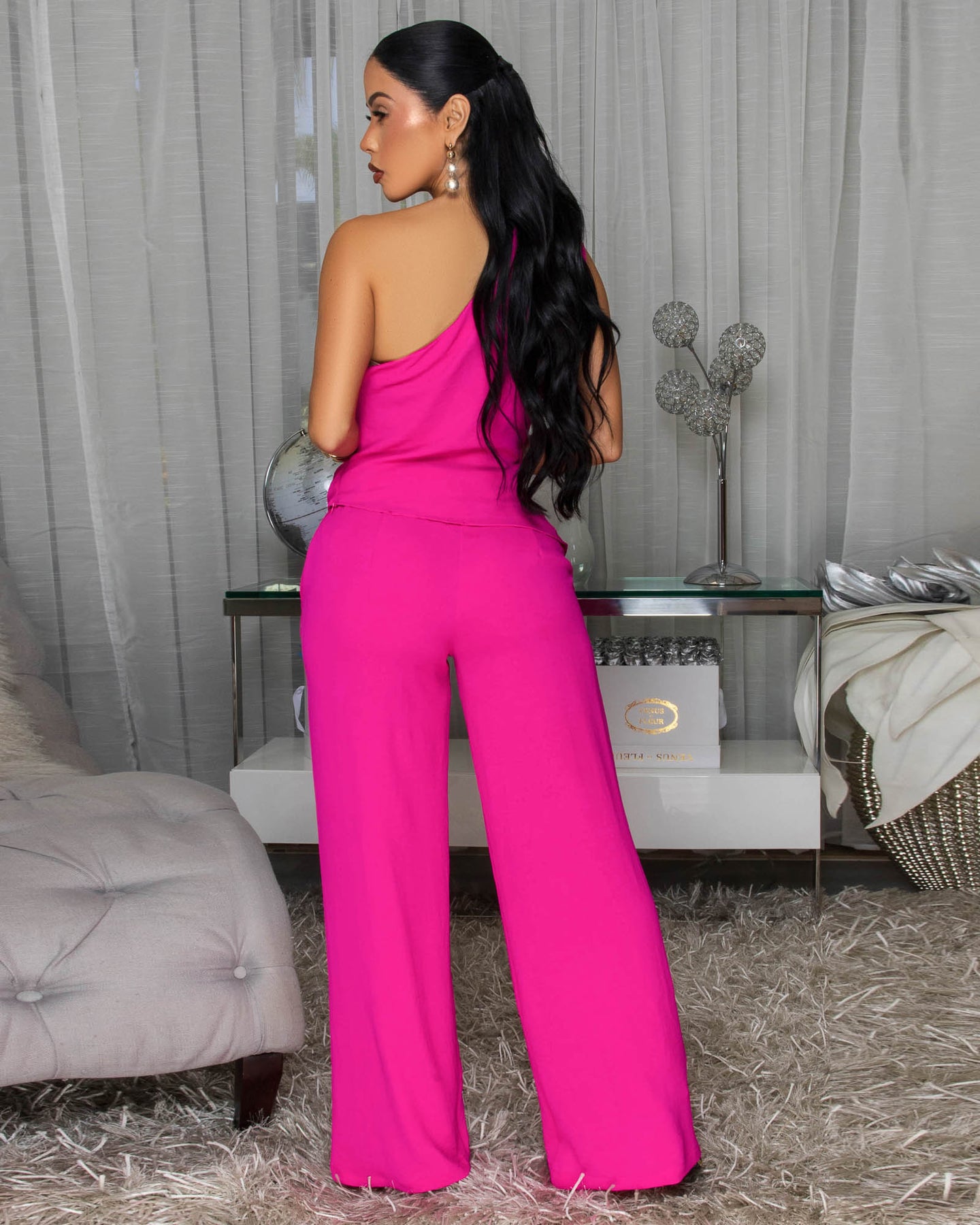 Glenna Fuchsia Single Shoulder Top & Pants Set