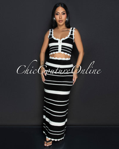 Karifa Black Ivory Crop Top & Maxi Skirt Crochet Set