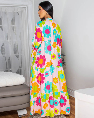 Tallas Pink Multi-Color Floral Print Maxi Dress