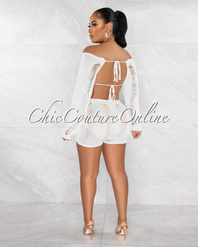 *Carrera White See-Through Crochet Cover-Up Romper