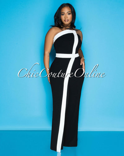 Nayoka Black White Strapless Jumpsuit