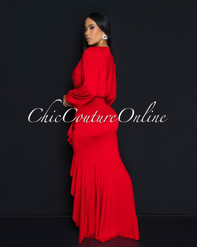 Florette Red Ruffle Maxi Dress