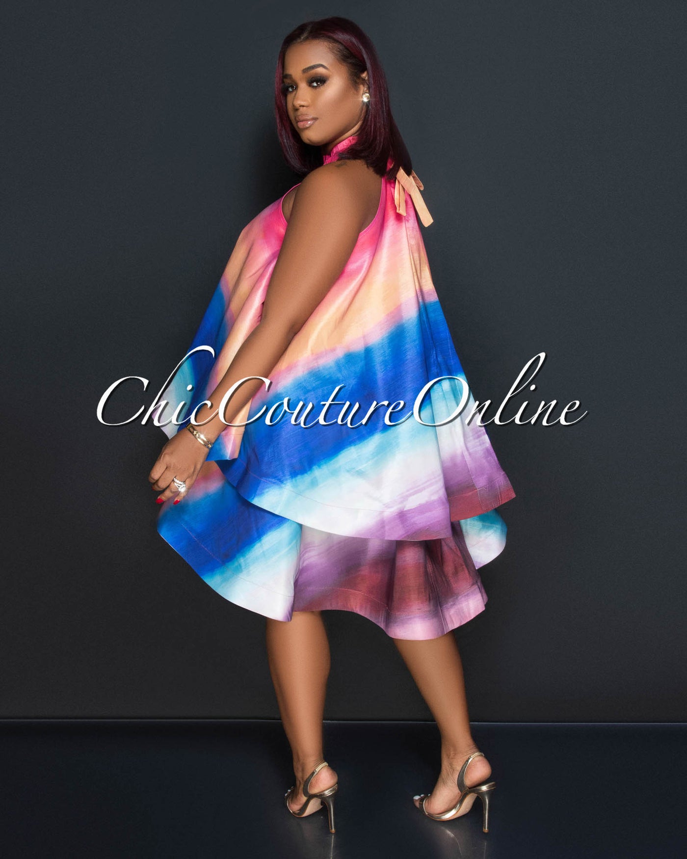 Rebeca Multi-Color Shift Ruffle Halter Dress