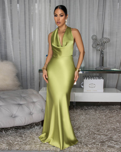 Serafina Chartreuse Draped Halter Maxi Dress Chic Couture Online Serafina Chartreuse Draped Halter Maxi Dress Chic Couture Online