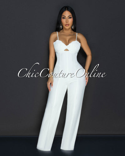 Roshane Off-White Straight Legs Jumpsuit