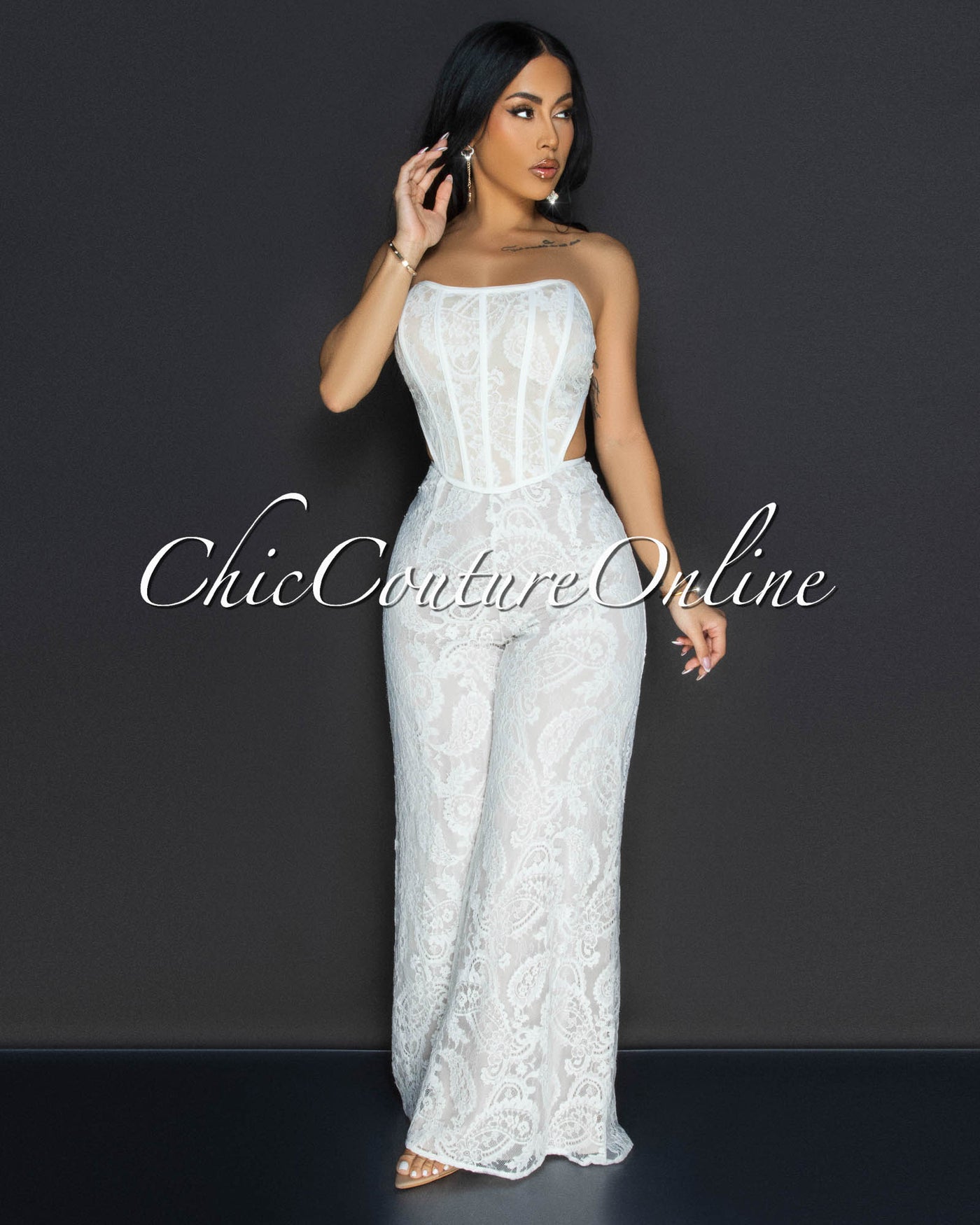 Ayane Off-White Lace Bustier Jumpsuit