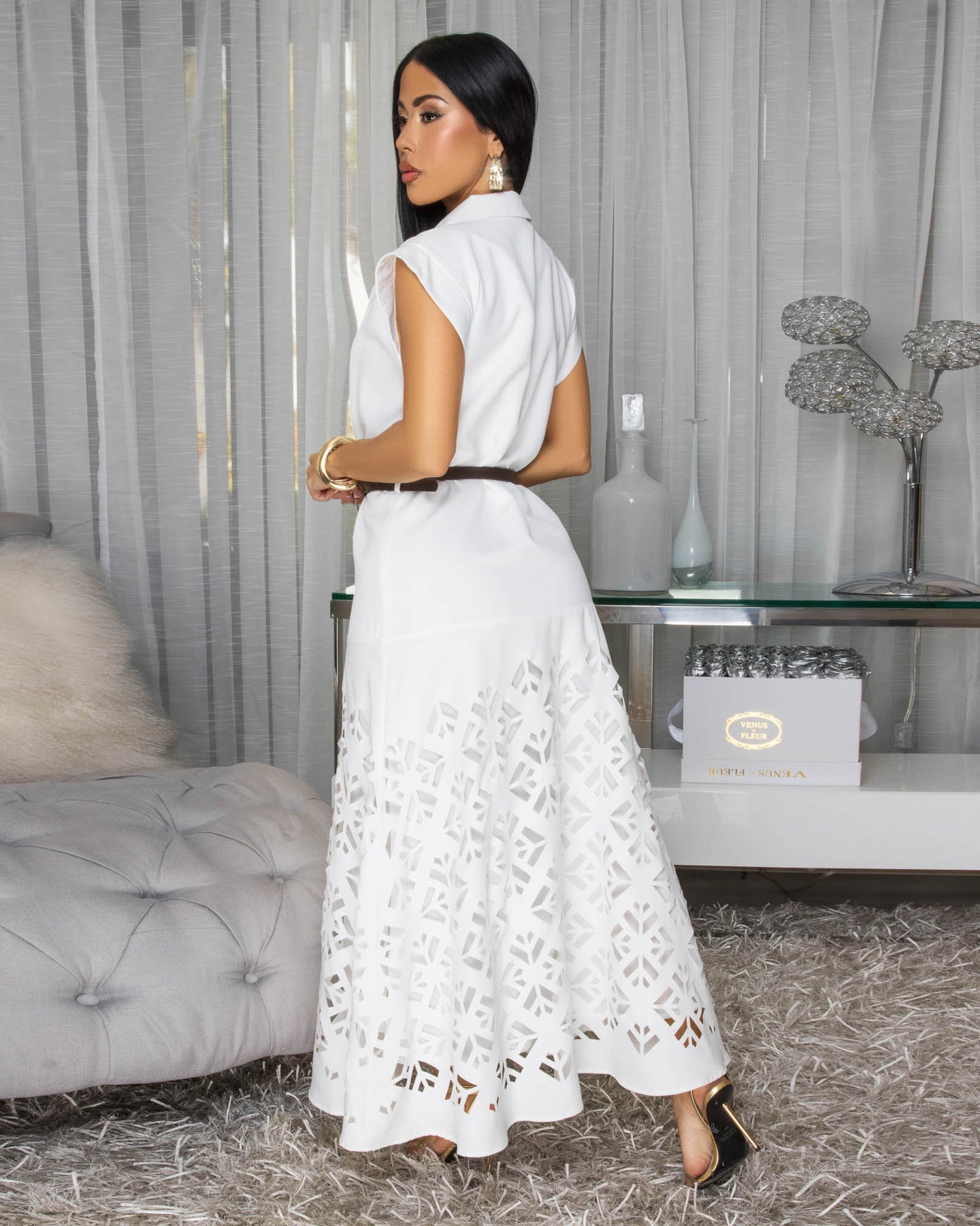 Zaire White Laser Midi Dress