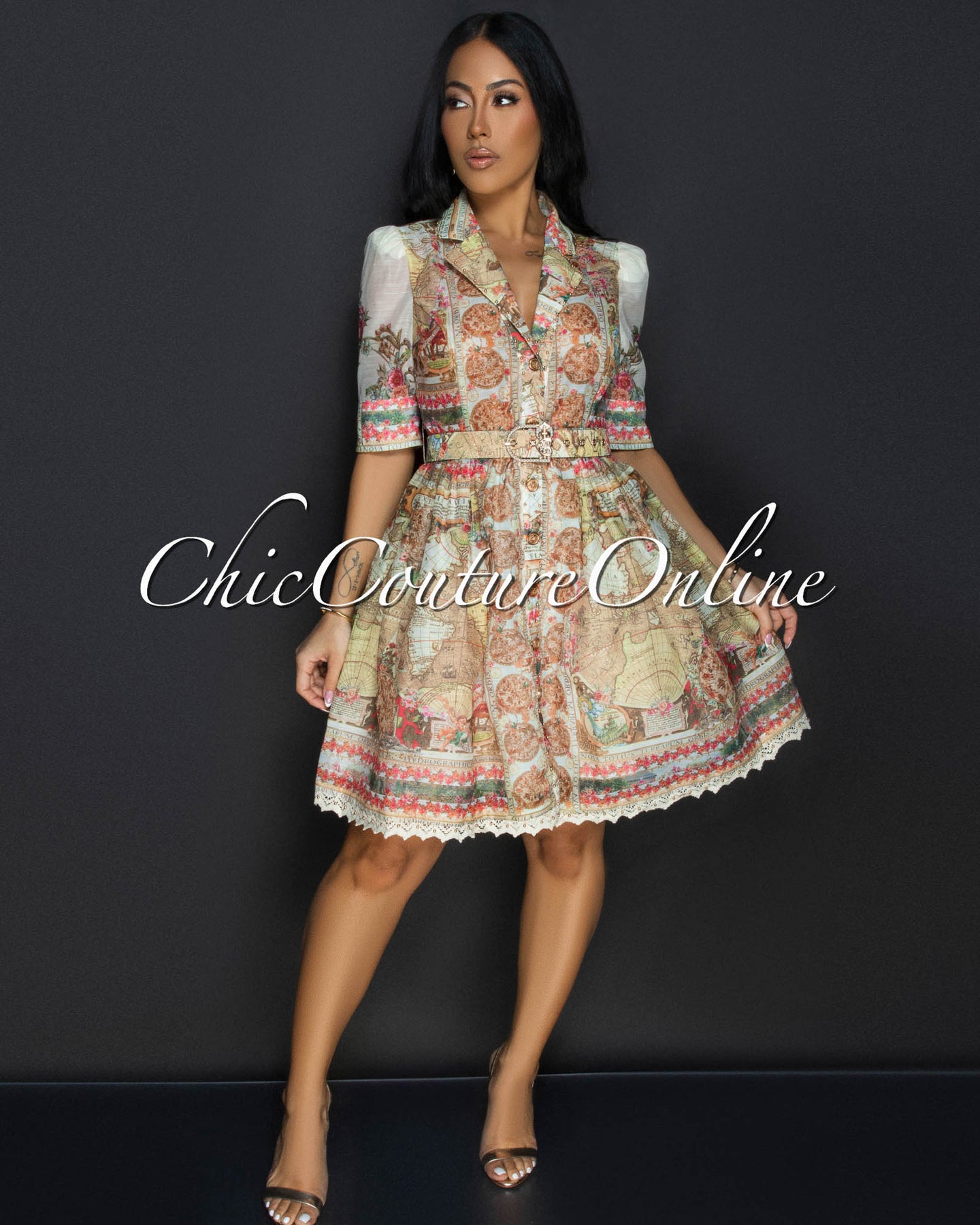 Belynda Yellow Multi Print Belted Dress