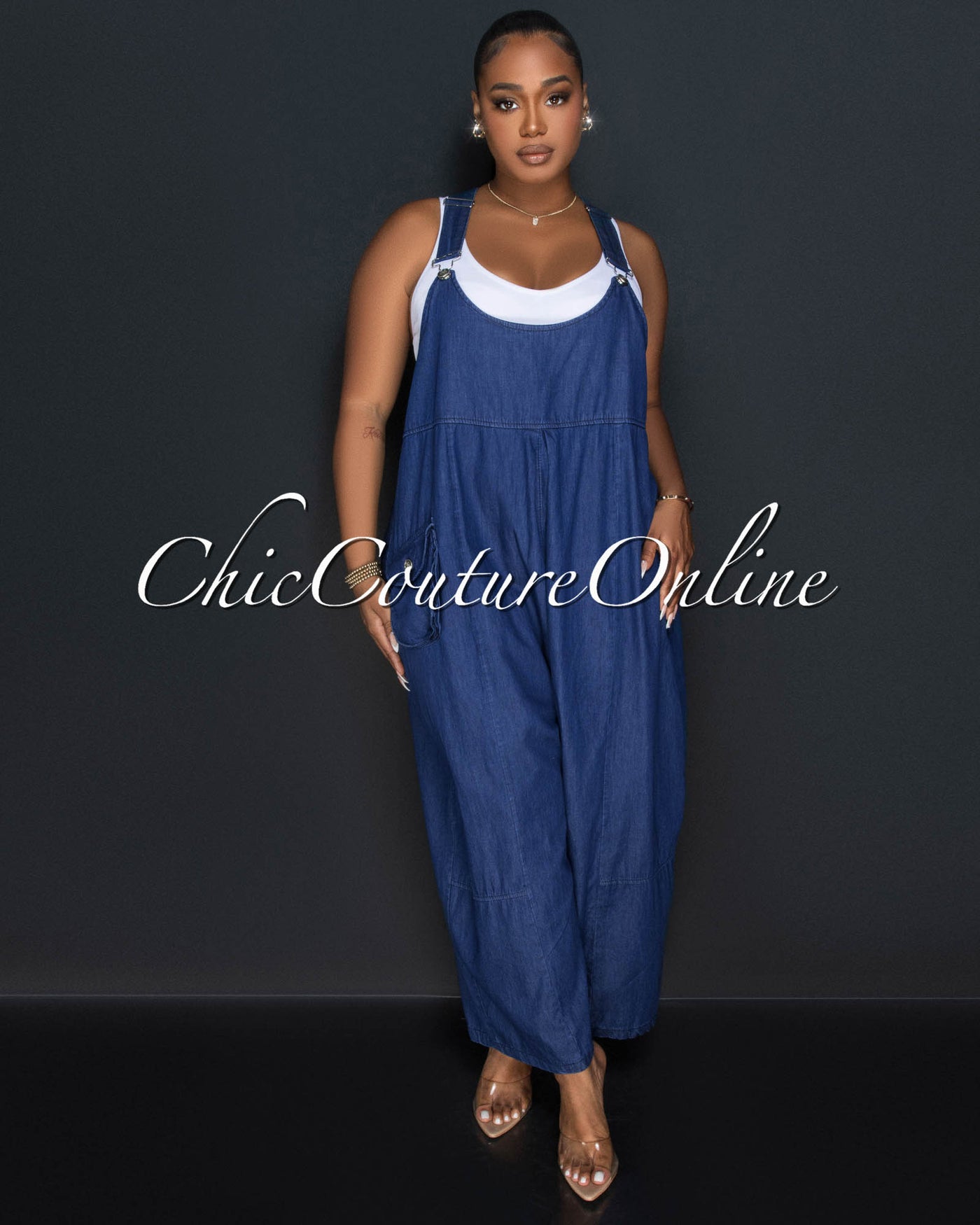 Jamie Dark Denim Overall Wide Legs Jumpsuit