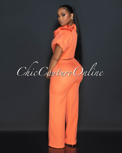 Elysa Orange Top & Wide Pants Set
